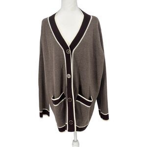 Tuckernuck Oversized Wool Cardigan Women’s Sz L Brown V-Neck Buttoned Sweater